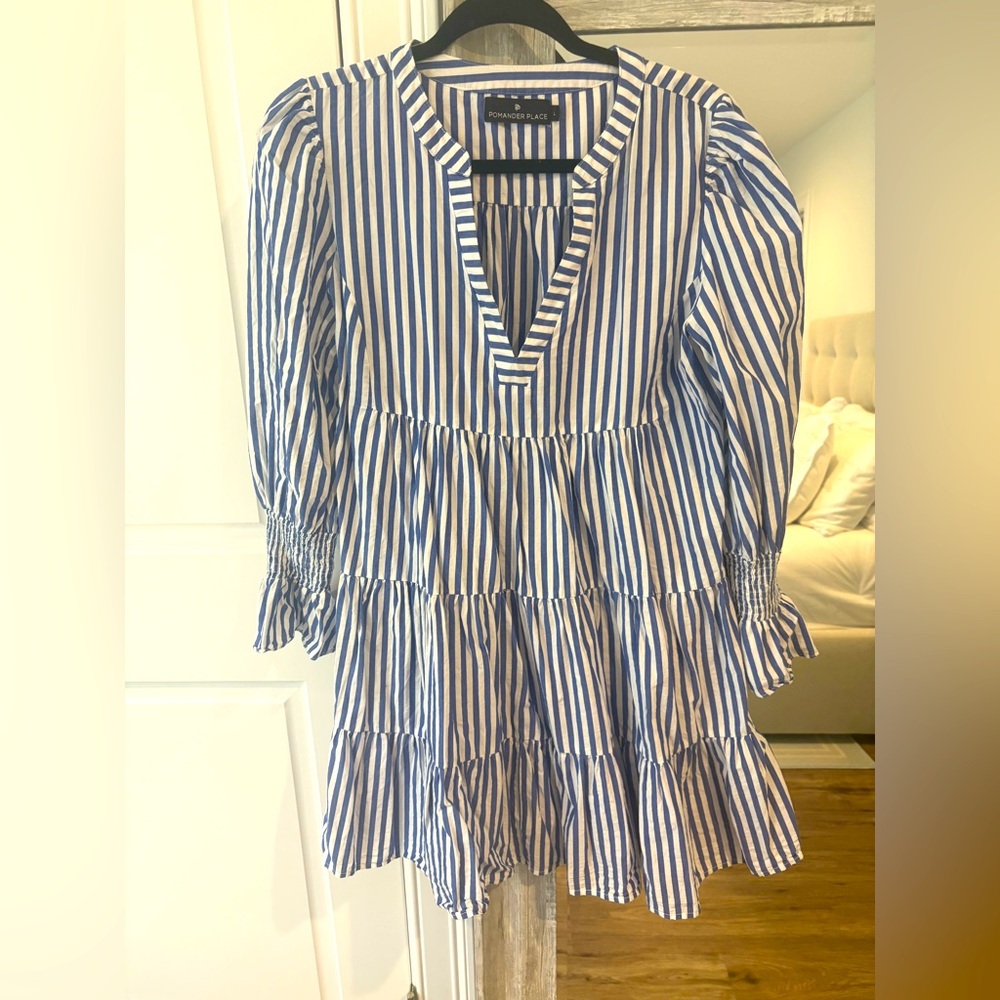 Pomander Place Blue and White Striped Dress